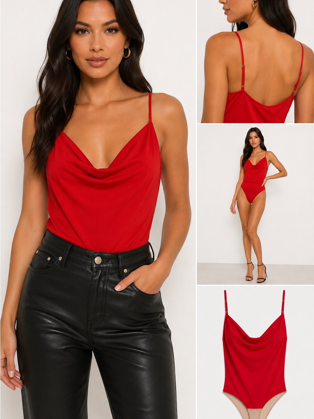 Astr Red Cowl Neck Bodysuit with Adjustable Straps‎ NWT